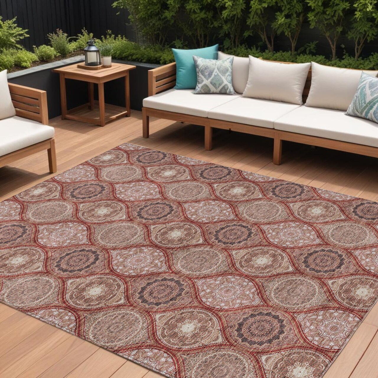 Edge Collections - 10' x 14' - Orange - Washable Floral Medallion Area Rug for Indoor and Outdoor Use - 1 Piece